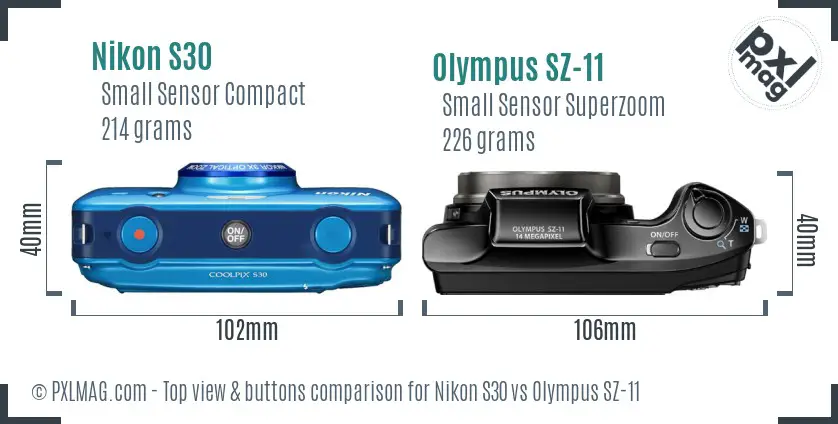 Nikon S30 vs Olympus SZ-11 top view buttons comparison