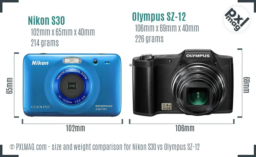 Nikon S30 vs Olympus SZ-12 size comparison