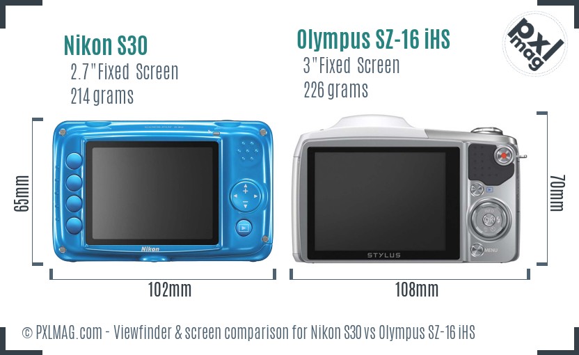 Nikon S30 vs Olympus SZ-16 iHS Screen and Viewfinder comparison
