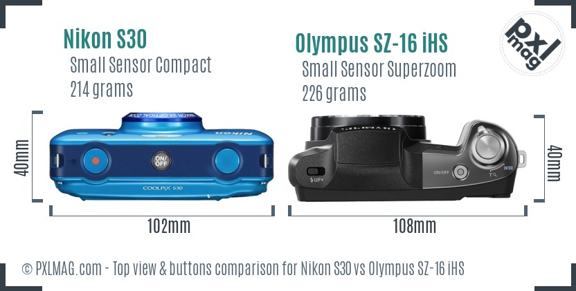 Nikon S30 vs Olympus SZ-16 iHS top view buttons comparison