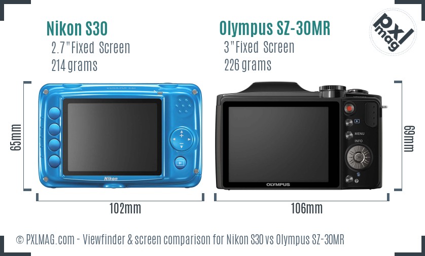 Nikon S30 vs Olympus SZ-30MR Screen and Viewfinder comparison