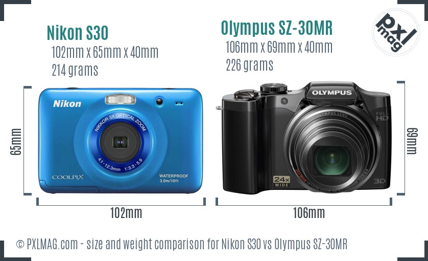 Nikon S30 vs Olympus SZ-30MR size comparison