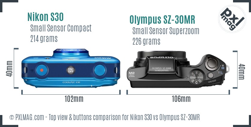 Nikon S30 vs Olympus SZ-30MR top view buttons comparison