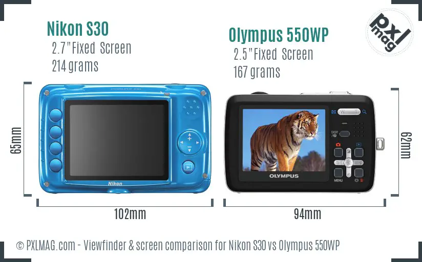 Nikon S30 vs Olympus 550WP Screen and Viewfinder comparison