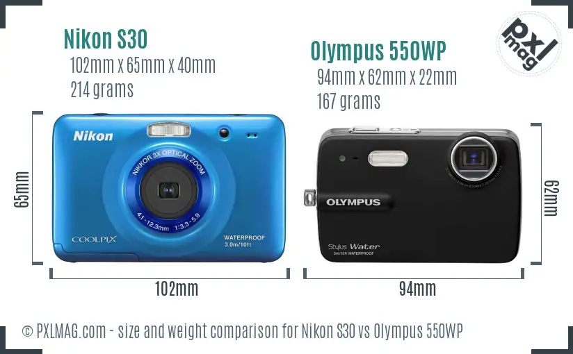 Nikon S30 vs Olympus 550WP size comparison