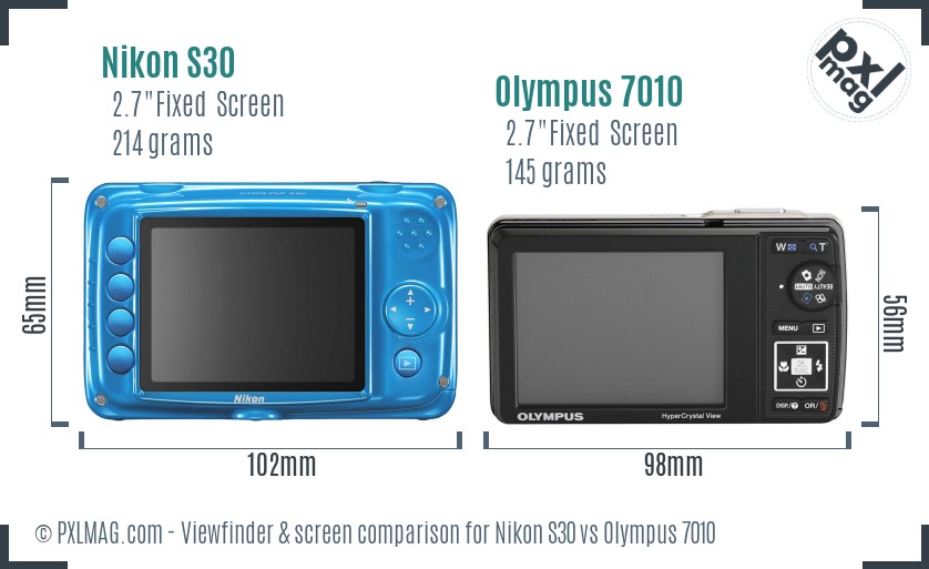 Nikon S30 vs Olympus 7010 Screen and Viewfinder comparison