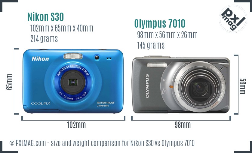 Nikon S30 vs Olympus 7010 size comparison