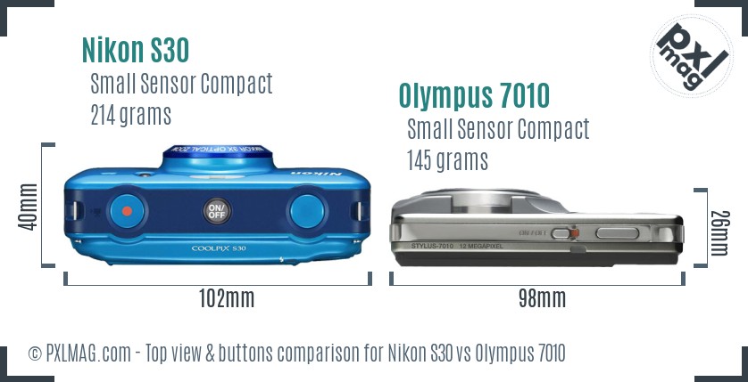 Nikon S30 vs Olympus 7010 top view buttons comparison