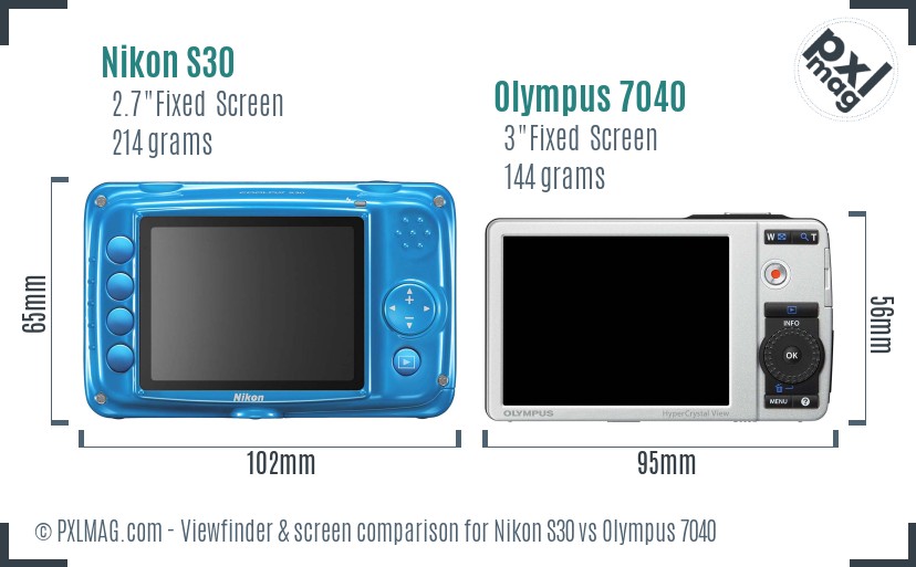 Nikon S30 vs Olympus 7040 Screen and Viewfinder comparison