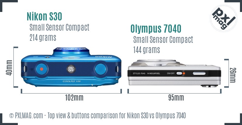Nikon S30 vs Olympus 7040 top view buttons comparison