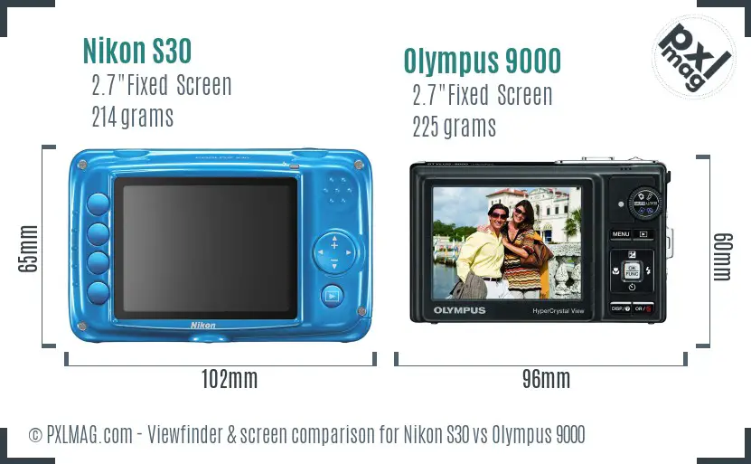 Nikon S30 vs Olympus 9000 Screen and Viewfinder comparison