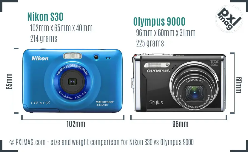 Nikon S30 vs Olympus 9000 size comparison