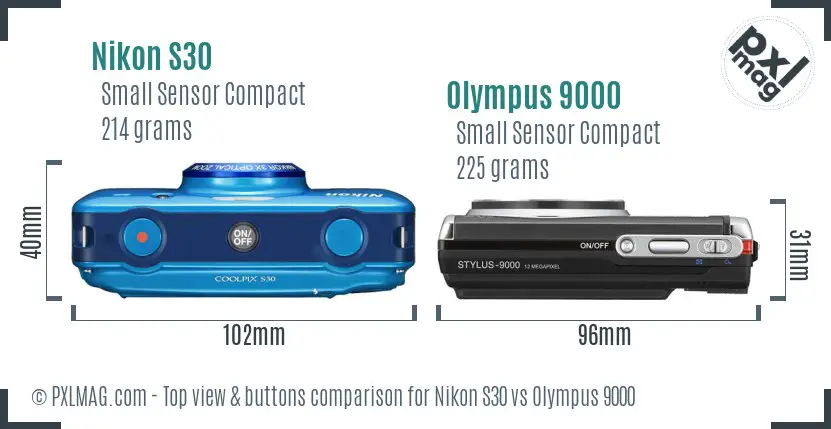 Nikon S30 vs Olympus 9000 top view buttons comparison