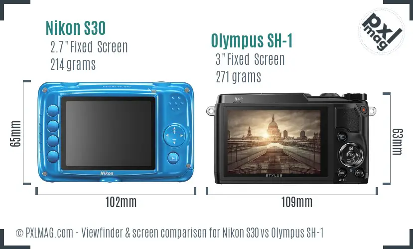 Nikon S30 vs Olympus SH-1 Screen and Viewfinder comparison