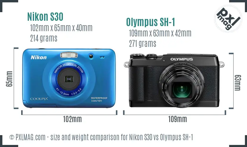 Nikon S30 vs Olympus SH-1 size comparison