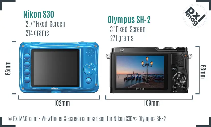 Nikon S30 vs Olympus SH-2 Screen and Viewfinder comparison