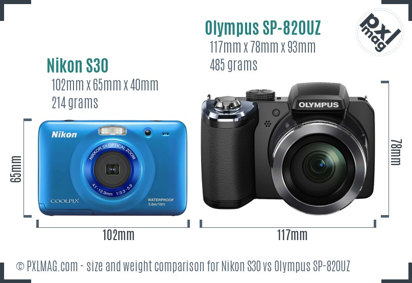 Nikon S30 vs Olympus SP-820UZ size comparison