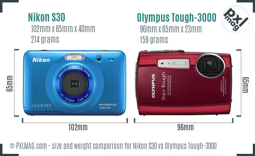 Nikon S30 vs Olympus Tough-3000 size comparison Nikon S30 vs Olympus Tough-3000 size comparison