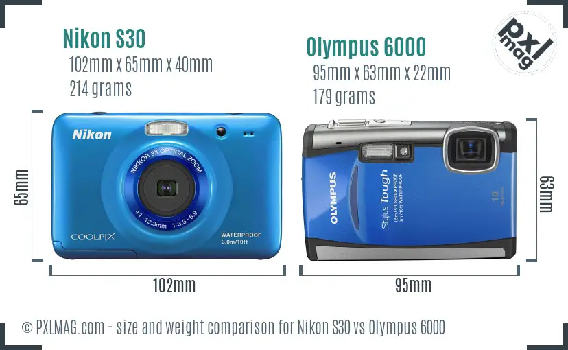 Nikon S30 vs Olympus 6000 size comparison