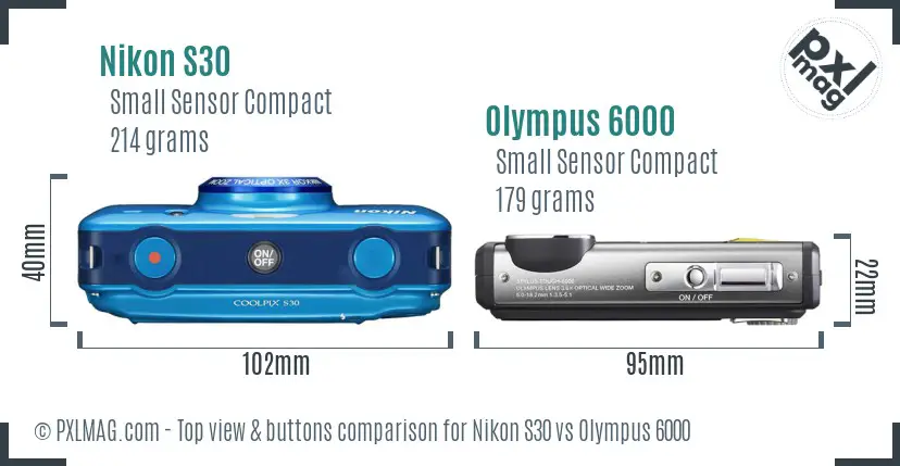 Nikon S30 vs Olympus 6000 top view buttons comparison