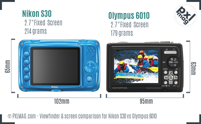 Nikon S30 vs Olympus 6010 Screen and Viewfinder comparison