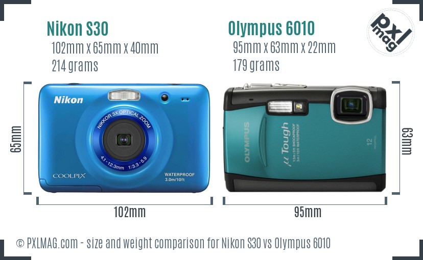 Nikon S30 vs Olympus 6010 size comparison Nikon S30 vs Olympus 6010 size comparison