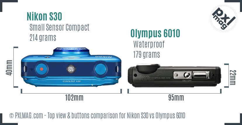 Nikon S30 vs Olympus 6010 top view buttons comparison