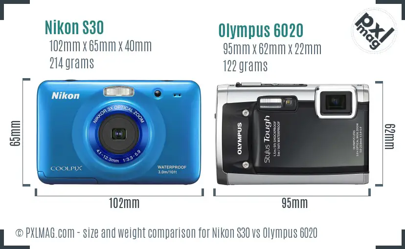 Nikon S30 vs Olympus 6020 size comparison