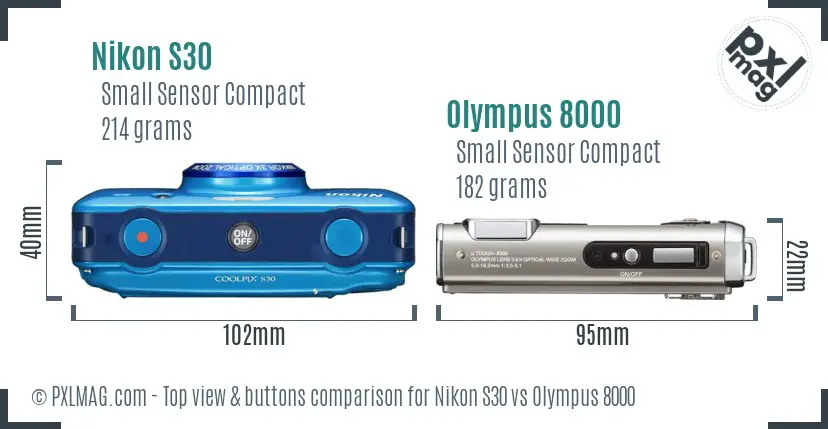 Nikon S30 vs Olympus 8000 top view buttons comparison Nikon S30 vs Olympus 8000 top view buttons comparison