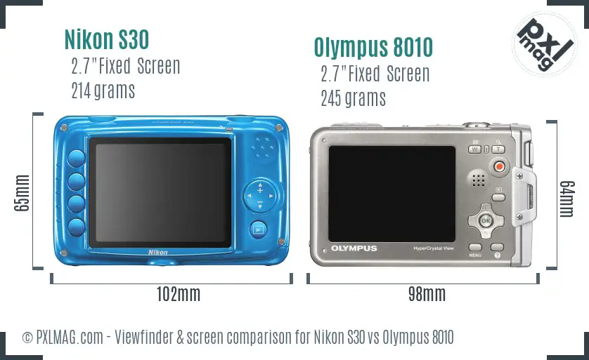 Nikon S30 vs Olympus 8010 Screen and Viewfinder comparison