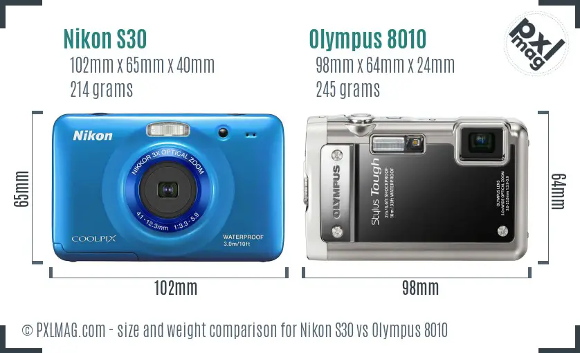 Nikon S30 vs Olympus 8010 size comparison Nikon S30 vs Olympus 8010 size comparison