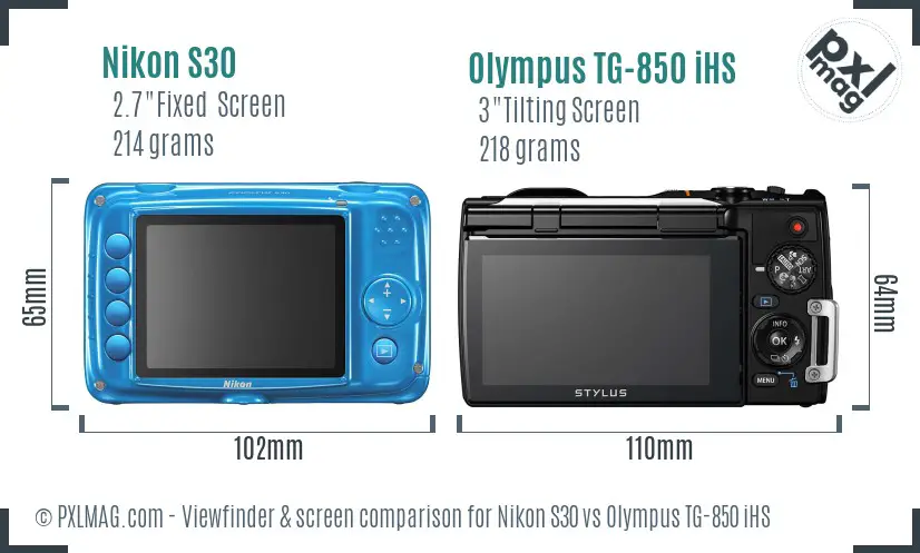 Nikon S30 vs Olympus TG-850 iHS Screen and Viewfinder comparison