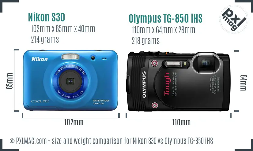 Nikon S30 vs Olympus TG-850 iHS size comparison