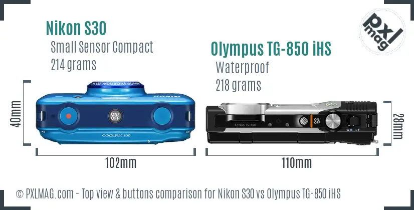 Nikon S30 vs Olympus TG-850 iHS top view buttons comparison