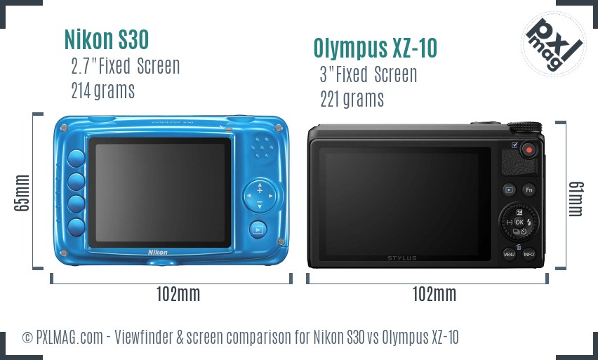 Nikon S30 vs Olympus XZ-10 Screen and Viewfinder comparison