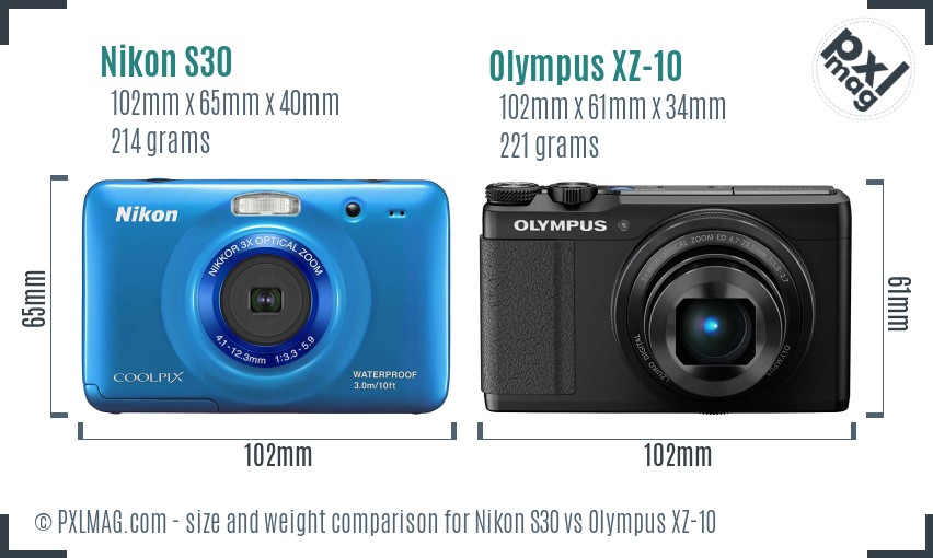 Nikon S30 vs Olympus XZ-10 size comparison