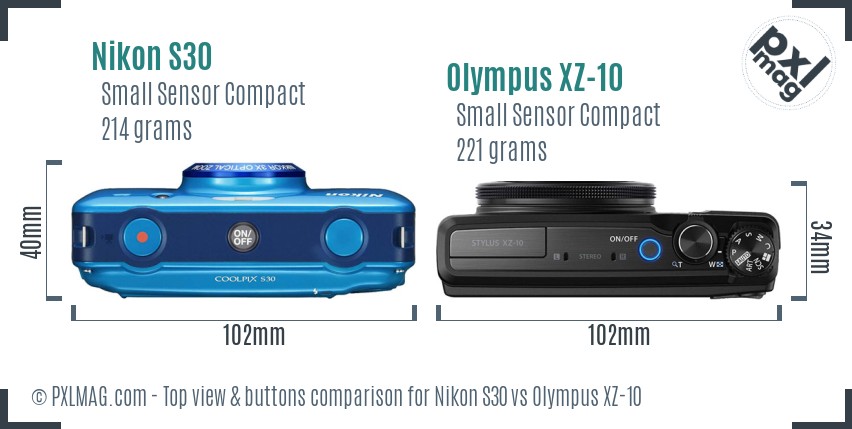 Nikon S30 vs Olympus XZ-10 top view buttons comparison