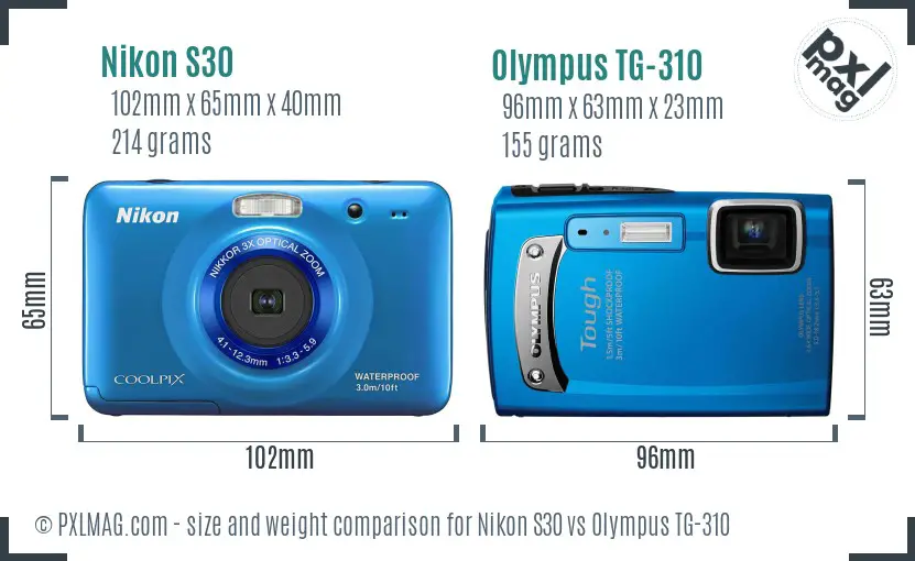 Nikon S30 vs Olympus TG-310 size comparison Nikon S30 vs Olympus TG-310 size comparison