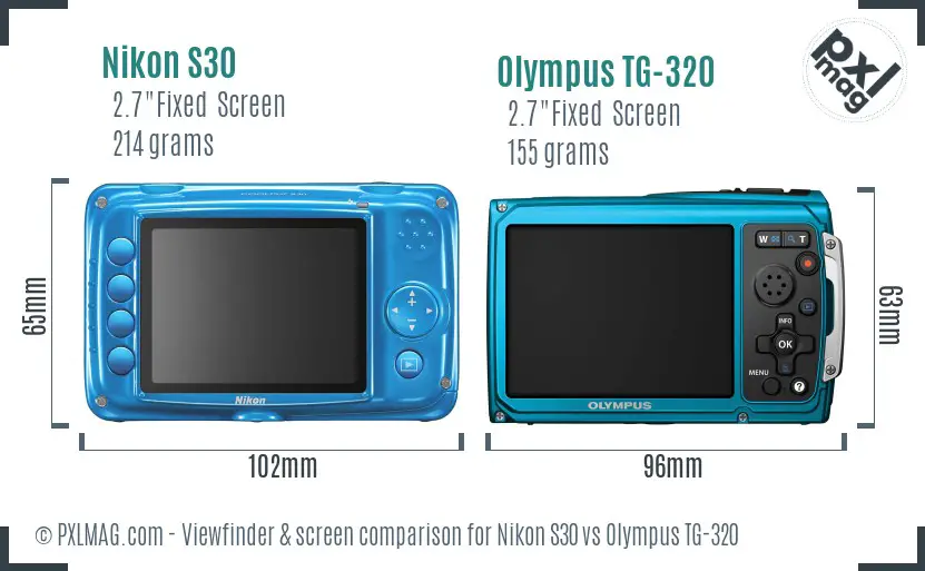 Nikon S30 vs Olympus TG-320 Screen and Viewfinder comparison