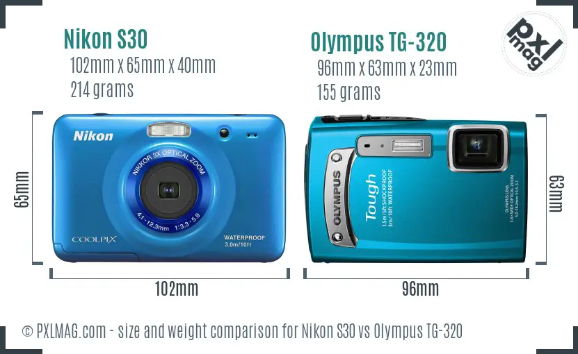 Nikon S30 vs Olympus TG-320 size comparison