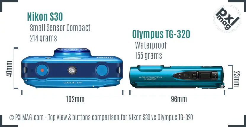 Nikon S30 vs Olympus TG-320 top view buttons comparison