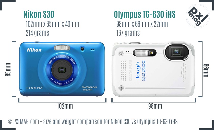 Nikon S30 vs Olympus TG-630 iHS size comparison