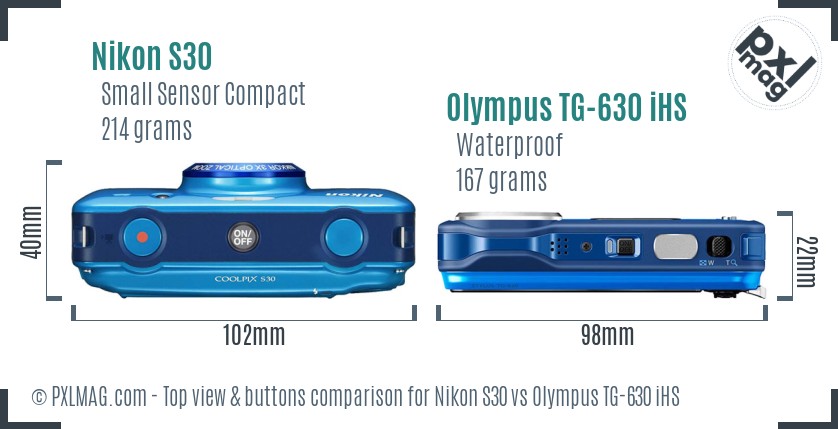 Nikon S30 vs Olympus TG-630 iHS top view buttons comparison