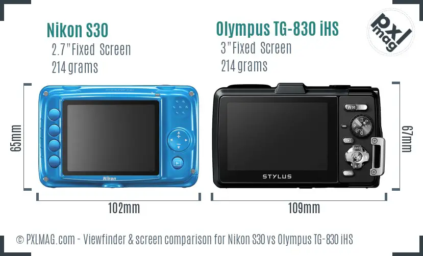 Nikon S30 vs Olympus TG-830 iHS Screen and Viewfinder comparison