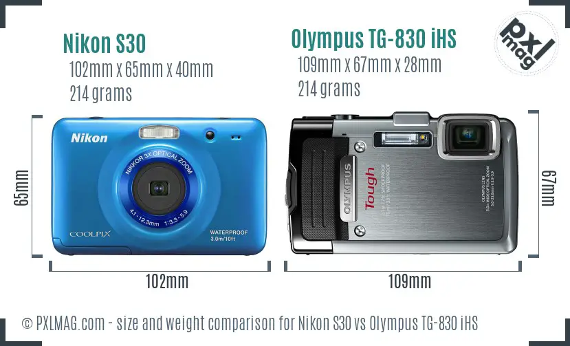 Nikon S30 vs Olympus TG-830 iHS size comparison