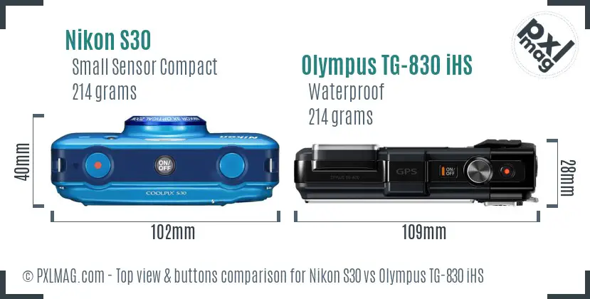 Nikon S30 vs Olympus TG-830 iHS top view buttons comparison