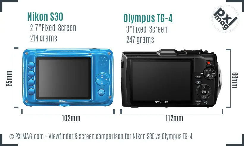 Nikon S30 vs Olympus TG-4 Screen and Viewfinder comparison