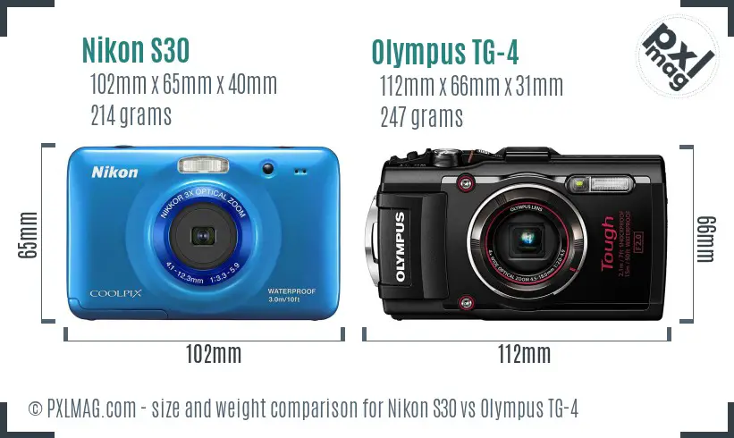 Nikon S30 vs Olympus TG-4 size comparison
