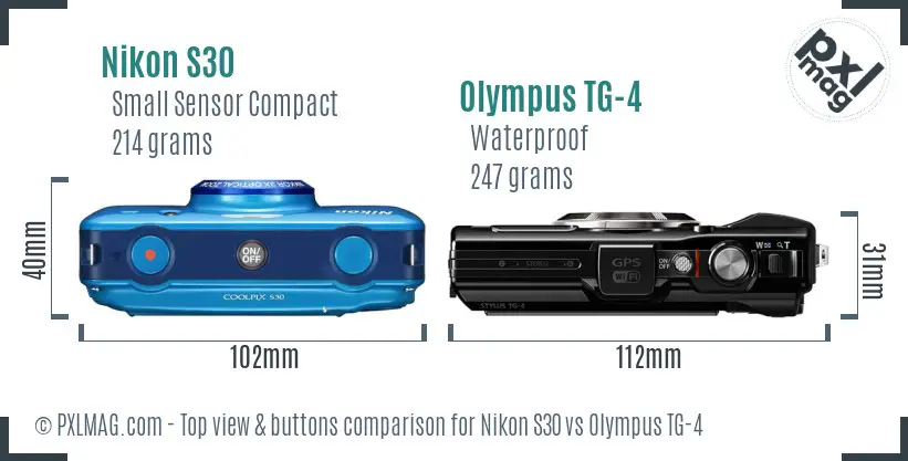 Nikon S30 vs Olympus TG-4 top view buttons comparison