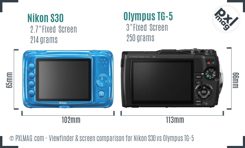 Nikon S30 vs Olympus TG-5 Screen and Viewfinder comparison